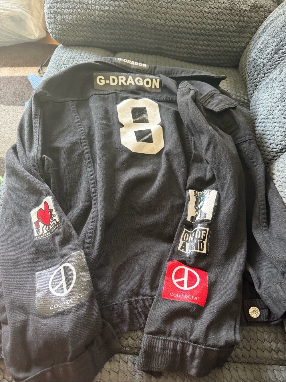 G-DRAGON Black Patchwork Jacket with Number 8